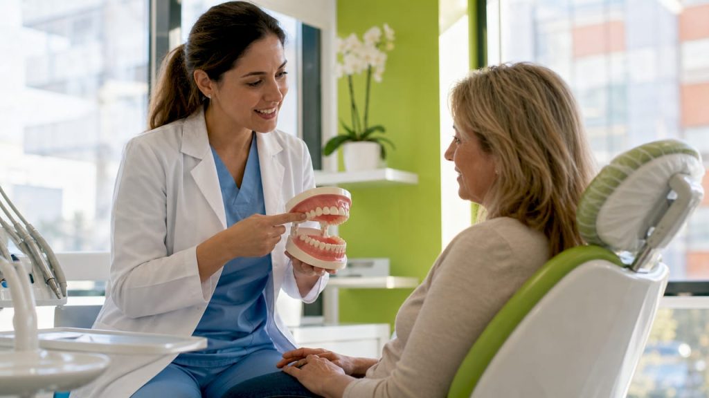 Dentist consulting patient on aesthetic dentistry