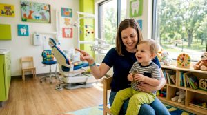 Mother and toddler awaiting dental visit