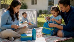Family preparing for dental appointment at kitchen table