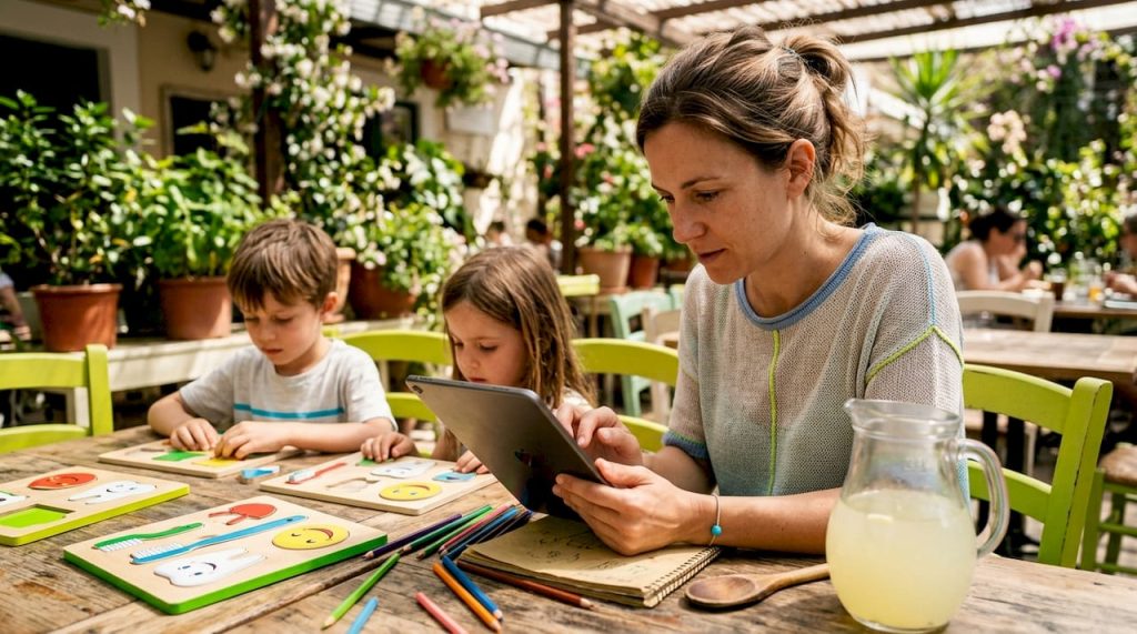 Mother scheduling family dental appointment on tablet