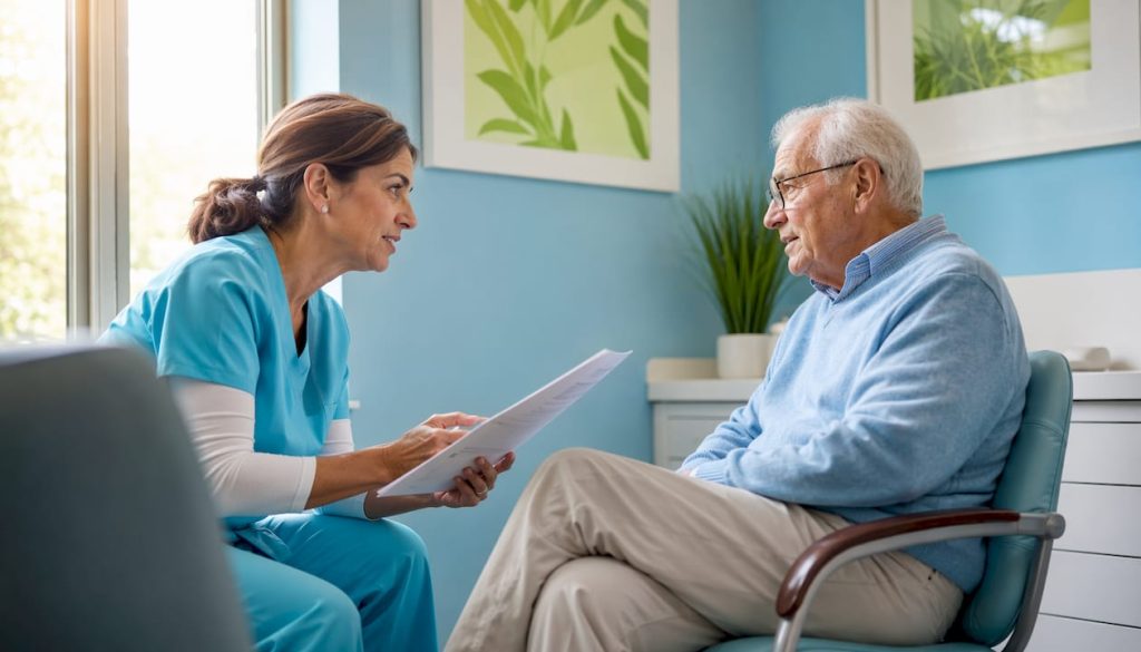 Dentist explaining referral to patient