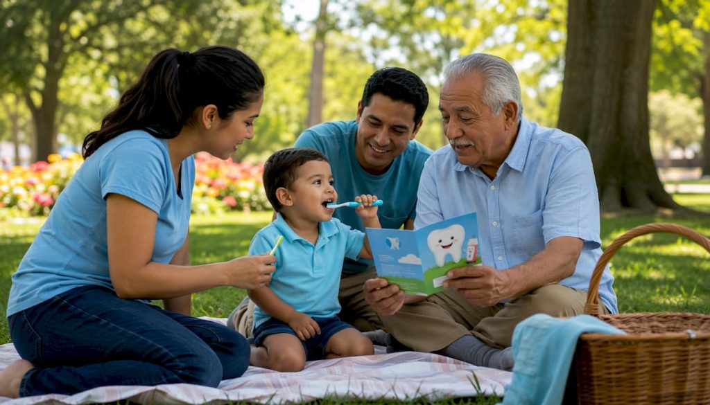 Family in dental clinic waiting area