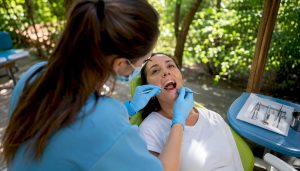Dental patient receiving emergency care in clinic